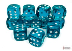 Translucent Teal/white 16mm d6 Dice Block (12 dice) - CHX23615